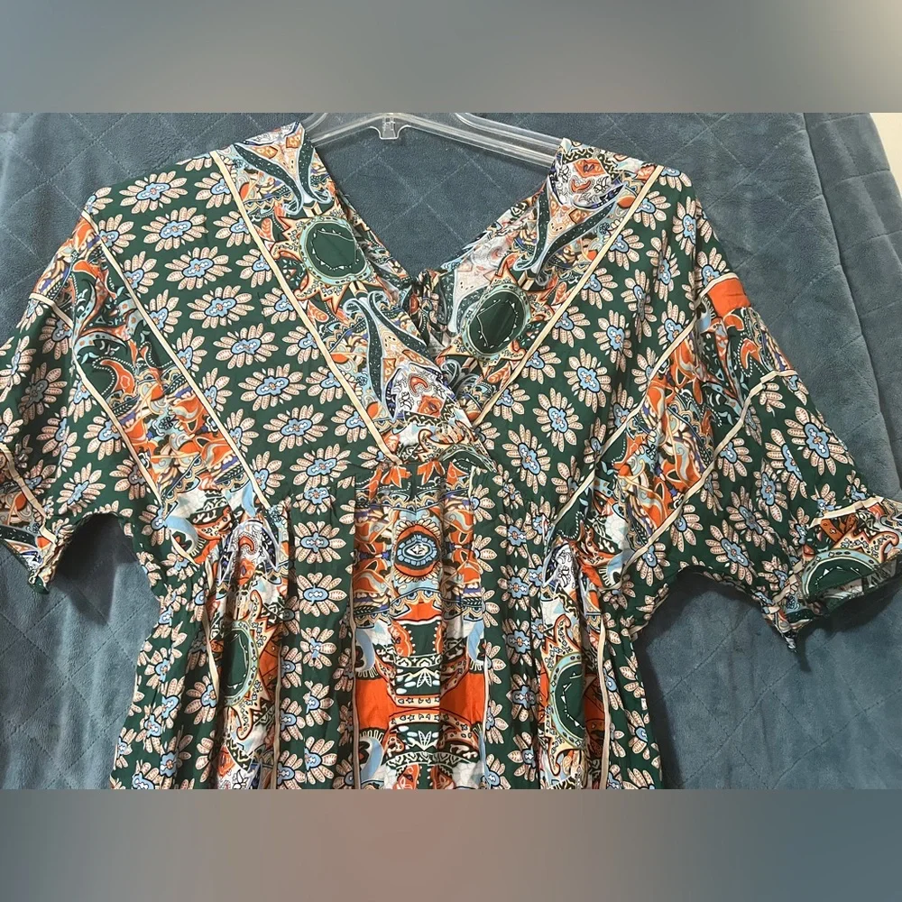 Women's Unbranded Size Large Floral Paisley Printed Tie Neck Mini Dress - Picture 3 of 7